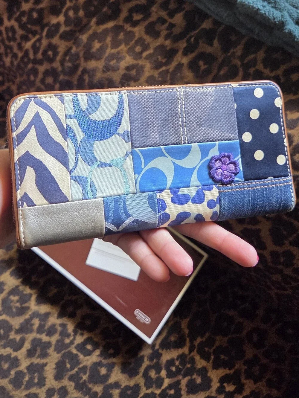 HTF, Coach Patchwork Zip Wallet Y2K — Blue & Purple Floral Patch MINT Condition!